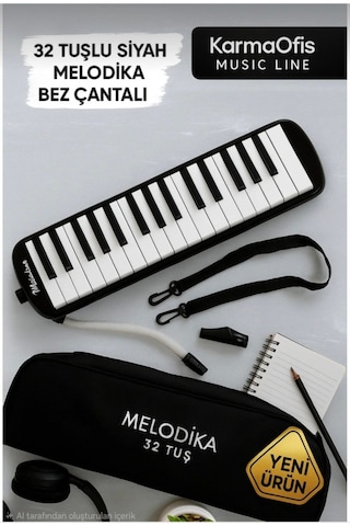 32 Tuşlu Mavi Melodika Bez Çantalı Siyah