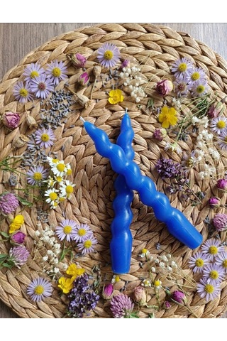 Mavi Renkli Spiral, Burgulu Pinterest Model Şamdan Mum 2' Li Set