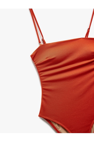 Koton Astarlı Çıkarılabilir Askılı Parlak Hafif Destekli Straplez Mayo Kahverengi 5sak20060mm Kahve Kahverengi