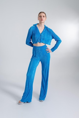 Holly Lolly Crop Model Düğme Kapamalı Comfy Crop Gömlek Mavi