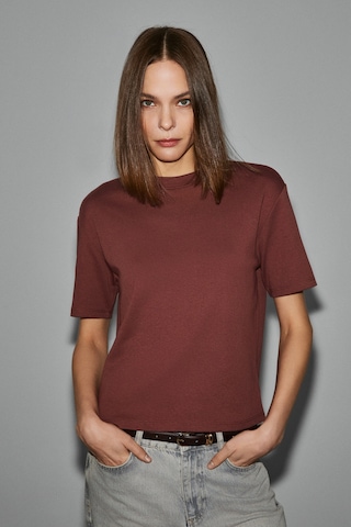 ETHIQUET CO ENA Kadın Organik Pamuklu Bisiklet Yaka Oversize Fit Kısa Kollu Kiremit Rengi T-Shirt