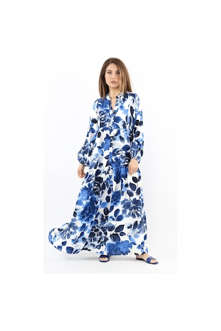 Prive Kadın Roses Mavi Viskon Maksi Boy Elbise Mavilacivertbeyaz