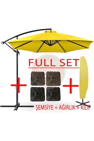 Gunbo Home 3 Mt 8 Kaburga Full Demir 21 Kg Sarı Bahçe Şemsiyes