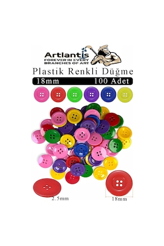 Renkli Düğme Plastik 1.8cm 100 Lü 1 Paket 18 Mm Plastik Renkli Düğme Dikiş Parlak Yuvarlak 4 Delikli Düğme Etkinlik Okul