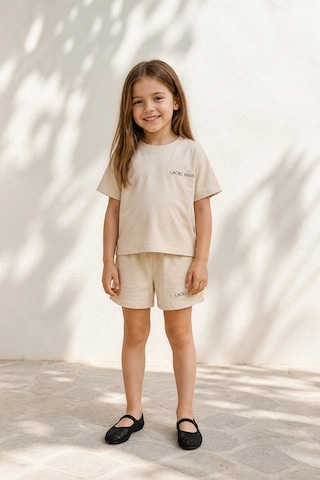 Eray Alp Kids Unisex Çocuk Bej Tişört Şort Takımı Yazlık Günlük Model