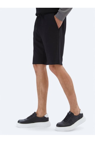 Siyah Düz Örme Jogging Fit Spor Bermuda Siyah