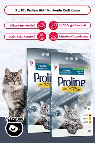 Proline Proline Aktif Karbonlu Topaklanan Kedi Kumu 10 Lt X 2 Adet Proline Proline Aktif Karbonlu Topaklanan Kedi Kumu 10 Lt X 2 Adet