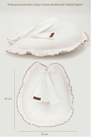 Mordesign Fırfırlı Emzirme Yastığı, Bebek Destek Minderi, Hamile Yastığı, Pamuk Kumaş, Ruffle Seri, Beyaz Zg10197