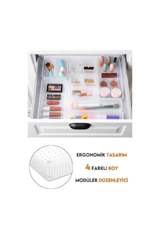 Meleni Home 20 Parça Dolap İçi Düzenleyici - Mutfak Çekmece İçi Kaşıklık Kozmetik Organizer Şeffaf Beyaz