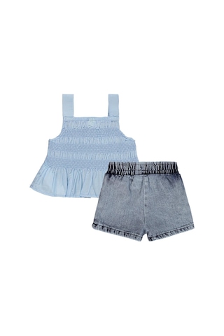 Civil Baby Denim Şortlu Askılı 6-18 Ay Takım - Mavi Koyu Mavi