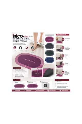 İbico İ21-007 Oval Mat Renkler Su Emici Sihirli Banyo Paspası 38x58cm Diğer