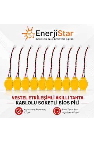 Vestel Etkileşimli Faz-2 Akıllı Tahta Cr2032 Kablolu Soketli Bios Pili 10'lu