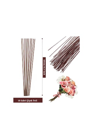 Yapay Çiçek Teli, Çiçek Aranjman Yapım Teli - 2 Mm, 10 Adet - 40 Cm - Kahverengi Kahverengi
