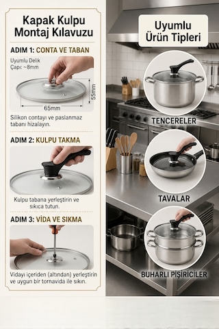Mainshop 1 Adet Isıya Dayanıklı Dikey Tasarım Tencere Tava Kapağı Tutma Kolu M-1056