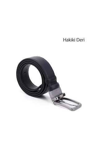 Gönderi(R) Gönderi R Siyaha Lacivert Hakiki Deri 3,5 Cm Çift Taraflı Klasik Kemer Siyah - Lacivert