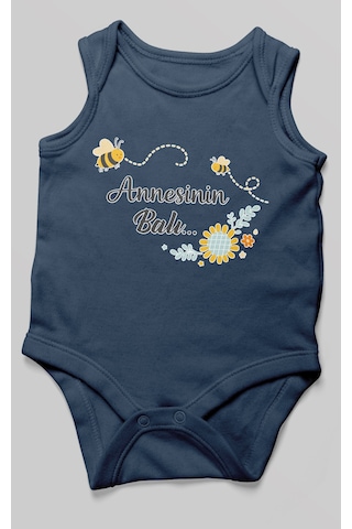 Morivokids Annesinin Balı Sıfır Kollu Bebek Body %100 Pamuk Lacivert