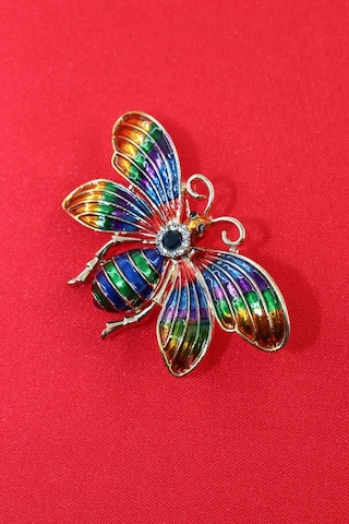Gold Kelebek Broş. Kristal Taşlı Kelebekli Yaka İğnesi Broş. Erkek Kadın Broş. Çok Renkli