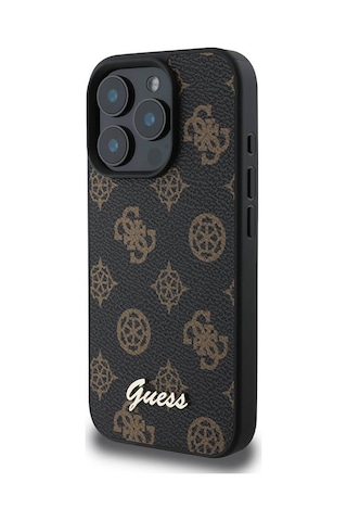 Apple Uyumlu iPhone 16 Pro Max Kılıf Guess Lisanslı Magsafe Şarj Özellikli Yazı Logolu Peony Siyah