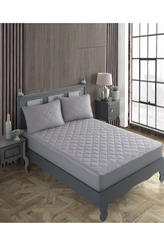 %100 Pamuk Kapitoneli Sıvı Geçirmez Renkli Yatak Alezi Yatak Koruyucu Alez Çarşaf Gri