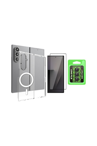 Vendas Galaxy Uyumlu Z Fold 7 Kılıf Kamera Korumalı M-safe Sert Pc Zore Porto Kapak + Kamera Lens + Cam Ekran Koruyucu Şeffaf