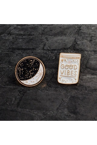 Flybuy Yaka Takımyıldızı Siyah Şişe Rozeti Pins Pin Karikatür Emaye Düğme Ceket Ceket Broş Beyaz Ay Ay Adet 2 Te Çok Renkli