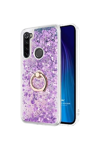 Xiaomi Redmi Note 8 İçin Kılıf Glitter Liquid Holder Mor Redmi Note 8 İle Uyumlu Kılıf - Mor 50 x 22