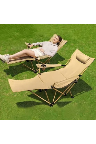 Mobgift Katlanabilir Şezlong Kamp Ve Plaj İçin Taşınabilir Uzanma Koltuğu Açık Bej