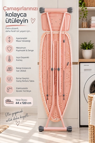 Perilla 15014-1 Liana Lüks Ütü Masası Geniş Perfore Tablalı, Isıya Dayanıklı Kumaş & Kaymaz Ayaklı Ütü Masası 44x120 Cm Diğer