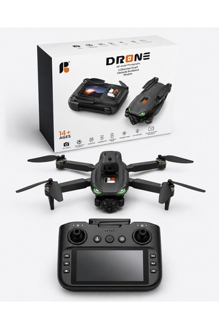 R08 Ekranlı Kumandalı Katlanabilir Drone Hd Çift Kameralı 4 Yönlü Engel Algılama 30 M Uçuş Yüksekliği Hafıza Kartı Destekliere2e