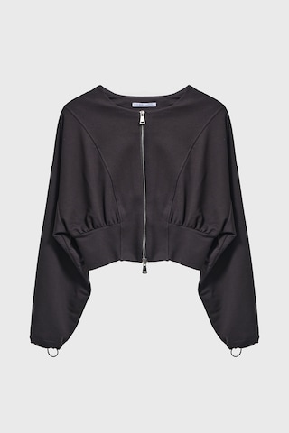 Itsbasic Kadın Siyah Renk W5-1 Bol Kesim Örme Esnek Kumaş Oversize Fermuarlı Sweatshirt
