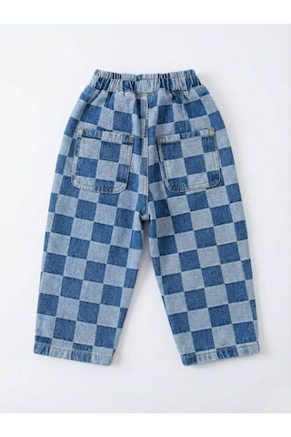 Magu Erkek Çocuk Kare Desenli Mavi Denim Pantolon