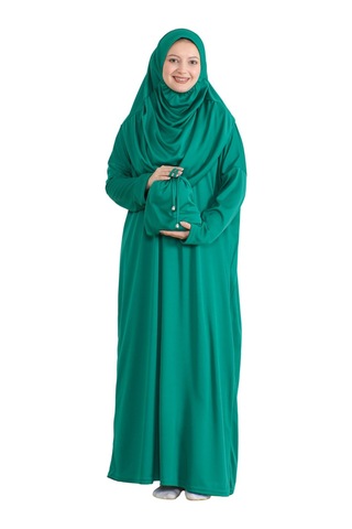 Modish Group Keseli Namaz Elbisesi Eşarp Ve Tesbih Hazır Tesettür Giyim Türban Müslüman Giysi Takım Yeşil