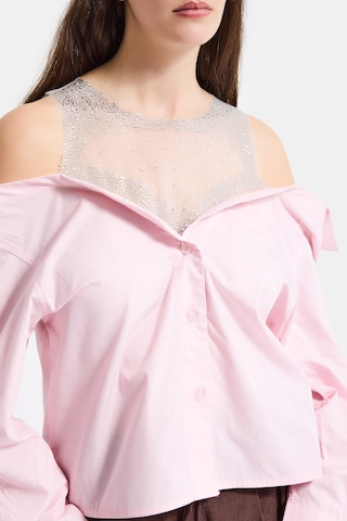 Itsbasic Kadın Pembe Oversize Tül Dantelli Özel Tasarım Gömlek