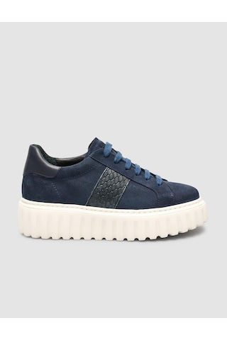 Süet Bağıcıklı Kroko Lacivertkadın Sneaker Ayakkabı Lacivert