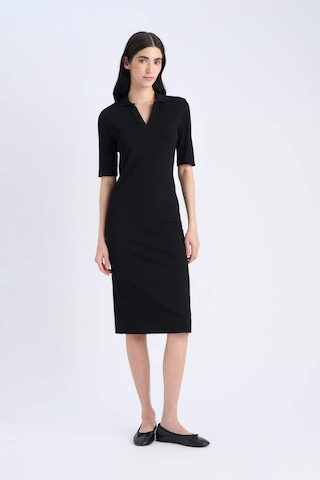 DeFacto Bodycon Vücudu Saran Polo Yaka Fitilli Kaşkorse Kısa Kollu Midi Elbise E6806AX25SPBK27