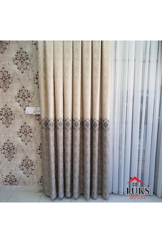 Lüks Bej Fon Pano Perde Sık Pile Tek Kanat, En100 Cm-modern House Bej