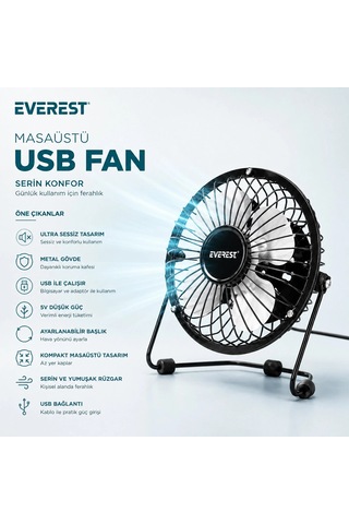 Usb Şarjlı - Metal Gövde 14.5x7.5x15cm Mini Masaüstü Fan - Vantilatör Efn-482 5580