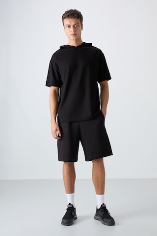 Tommy Life Siyah Pamuklu Kalın Yumuşak Dokulu Oversize Fit Basic Erkek T-shirt - 88352 Siyah