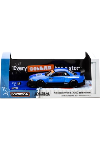 Tarmac Works 1:64 Nissan Skyline R32 Widebody Jon Sibal 10th Anniversary Model Araba Mavi