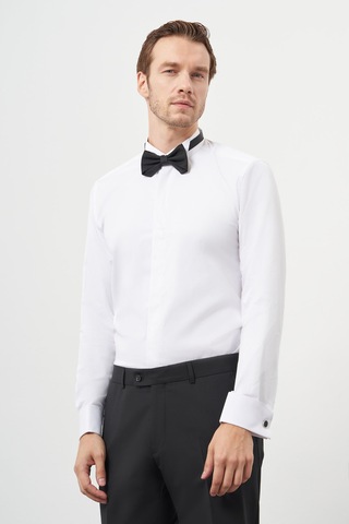 Morven Erkek Beyaz Manşetli Slim Fit Ata Yaka Gömlek 25mc004004600 Beyaz Beyaz