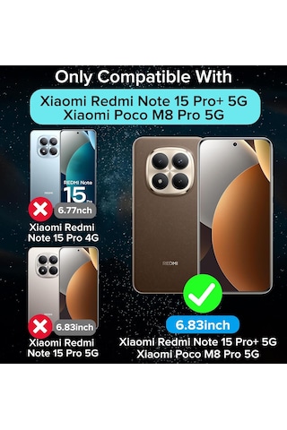 M.Tk Moveteck Xiaomi Redmi Note 15 Pro+ Plus Kılıf Kamera Çıkıntılı Korumalı Yumuşak Şeffaf Silikon + Ekran Koruyucu Cam Set 2in1 Şeffaf