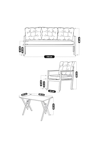 Ard & Garden Miray 311 Masalı Antrasit Fermuarlı Bahçe Balkon Takımı, Salon, Teras- Berjer Düğmeli Metal Çay Seti Antrasit