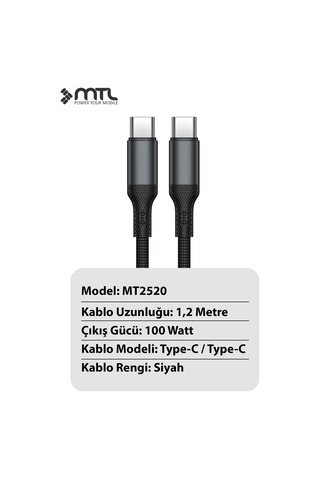 100w Pd Type-c To Type-c Hasır Örgülü Ultra Hızlı Şarj Ve Data Kablosu 1.2 Metre Mt2520
