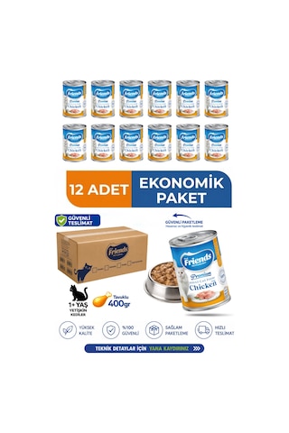 Premium Tavuklu Yetişkin Kedi Konservesi 400 Gr X 12 Adet Ekonomik Paket Yaş Mama