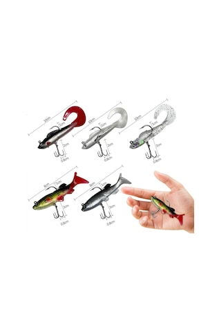 Valkyrie 5 Adet Yumuşak Silikon Sırtlı Çift İğneli Sahte Olta Yem Seti Wobbler T Tail Tatlı Ve Tuzlu Su Uyumlu