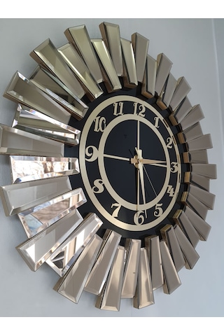 Ayna Denizi Güneş Twins Bronze Black Model Altın Siyah Renk 70 cm Dekoratif Aynalı Duvar Saati Altın - Siyah