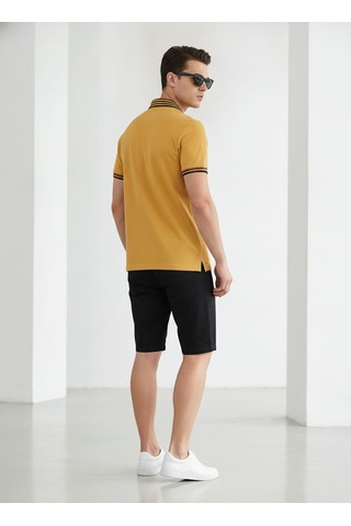 Giyim Dünyası Erkek Yaka Çizgili Polo Yaka Kısa Kol Tshirt Hardal