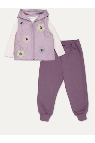 Kız Çocuk Şişme Yelekli 3 Lü Eşofman Takım-15061 Mor