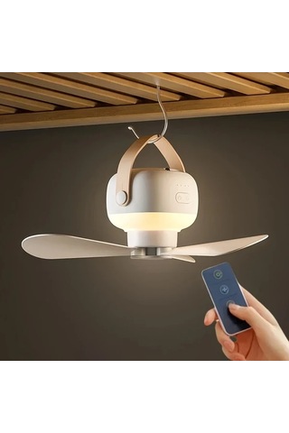 Xuweiwei Taşınabilir Kablosuz Mini Tavan Fanı Işıklı Uzaktan Kumandalı Usb Şarj Edilebilir 7200mah Pil Bej İç Dış Mekan Kamp Ev Ofis Modern Tasarım