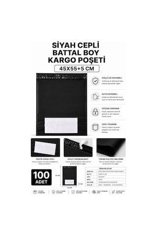 Northcity Siyah Cepli Battal Boy Kargo Poşeti 45x55+5 Cm 100 Adet